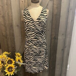 Lauren Ralph Lauren Petite Zebra Print Stretch Dress P/M V-Neck Ruched